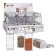 Appetito Glass Square Spice Jar with Metal Lid - Set of 6
