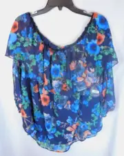 East Adeline Women's Navy Floral Peasant Top Size 2X