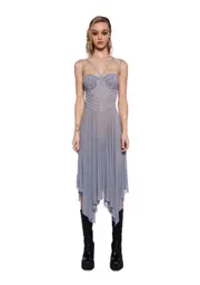 [DARKER WAVS] Pitch Mesh Midi Dress