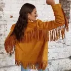 DANIELLE BERNSTEIN NWT Gold Fringed Faux Suede Jacket in Camel Size XS New Boho