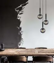 TRATTINO: Smokey Black Spherical Glass Multiple Round Base Pendant Light