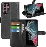 JIUNINE Case for Samsung Galaxy S23 Ultra, Mobile Phone Case Premium PU Leather Flip Cover [Card Slot] [Magnetic Closure] Shockproof Case Flip Case Leather Case for Samsung Galaxy S23 Ultra, Black