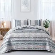 Boho Quilt Set Size Bohemian 3 Pieces Quilt Sets, Lightweight Queen Light Blue