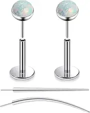 [Oicctyzio] F136 Titanium 20/18/16G Threadless Flat Back Opal Stud Earrings Nose Rings Lip Labret Medusa Monroe Piercing Jewelry with Taper for Women Men