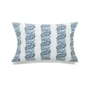 White With Navy Blue Block Print And Feather Down Insert Pillow