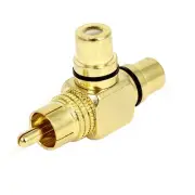 Gold Plated T Shape RCA 1 Male to 2 Female Jack Connector Adapter