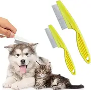Multifunctional Pet Comb, Pet Grooming Brush Fine-Tooth Stainless Grooming Massage Comb, Tear Stain Removal Comb for Small Dogs Puppies (Yellow, Small+Large)