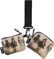 [XYMZR] Group Cowboys Horse Mini Zip Around Wristlet keychain Wallet for Women Personalized Pattern Detachable Dual Pouch Wristlet Portable Wallet Phone Coin Purse, Multi-colored, One Size