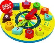 TOWO Wooden Shape Sorting Clock, Learn to Tell Time, Educational Toy for 3+Years