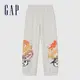 Gap 男童裝 Gap x 功夫熊貓聯名 Logo印花束口鬆緊棉褲-灰色(890564)