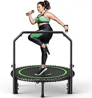 BCAN 450/550 LBS Foldable Mini Trampoline, 40"/48" Fitness Trampoline with Bungees/Adjustable Foam Handle, Stable & Quiet Exercise Rebounder for Kids Adults Indoor/Garden Workout