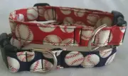 Baseball Dog Collar Custom Made Blue or Red Baseballs Dog or Pet Collar sports