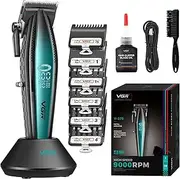 VGR 270 Hair Clipper for Men Professional Low Noise Wireless High Speed 9000 RPM Fresh Fade Ceramic Blade Hair Cutting Set with 6 Guide Combs USB Charging Station LED Display