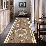 JYHCD Washable Runner Rug 2x6, Modern Abstract Laundry Room Rug Runner, Luxury Marble Texture Hallway Decor, Non-Slip Kitchen Rugs, Brown Long Rugs for Hallway Entryway Bedroom,60x400cm/24x157 in