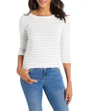 Nzt By Nic+Zoe Three Quarter Sleeve Stripe Boat Neck Tee