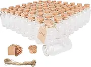 30ml Glass Baby Bottles with Cork Lids, Small Jars with Personalized Label Tags and String, Mini Bottles of Candy, Wedding Favors for Guests, Set of 64
