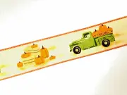 Fall Green Truck Pumpkins 2.5" x 5 yds Wired Ribbon Country Pumpkin Patch Canvas