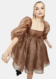 [Selkie] The Cheetah Puff Sleeve Babydoll Dress