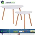 Coffee Table Pair 2pc White Bamboo Side Tables Bedside Wood Shelf Plant Stand