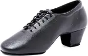 [ULTIMATE IS ART] A8003 Unisex Nappa Leather Latin Dance Shoes Salsa Chacha Rumba Tango Jive Swing Heel 1.8", Black, 37 EU