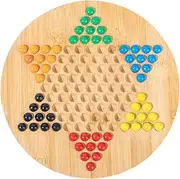 Chinese Checkers Game Set, Glass Beads Chinese Wood Hexagonal Checkers Plate, Classic Table, Family and Friends Entertainment, 7.87x0.47 Inches Sturdy Board for All Ages