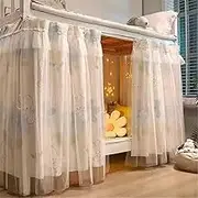 HYJHHY Printing Gauze Bunk Bed Curtains for Bottom Top Privacy Decoration Loft Bed Curtains Blackout High 1.15-1.35m Dustproof Student Single Bed(Curtain*3+top,1.15M_Rabbit)