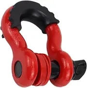 Off Road Recovery Shackle, Break Strength Tow Strap, Large Bow Shackle, Isolator Washer Shackle with Isolator Washer for Towing Vehicles (Black, Red)