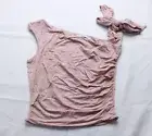 Lucy In The Sky Women's Off Shoulder Tie Sleeve Top CA4 Mauve Pink Medium