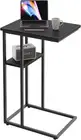 C Shaped End Table, Side Table with Metal Frame, TV Tray Table for Couch, 2 Shel