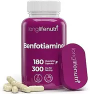 Benfotiamine 300mg 180 Vegetarian Capsules | Fat-Soluble Vitamin B1 Thiamine Powder Supplement | Promotes Healhty Blood Sugar Level | Supports Circulation & Nervous System | Mega Benfo Thiamin Complex