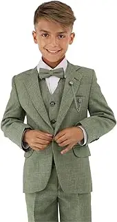 [SIRRI] Boys Textured 8 Piece Formal Suit - Slim Fit Set for Page Cut, Wedding, Communion, Age 1-16, Green, 9 Years