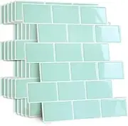 Peel and Stick Wall Tiles Backsplash for Aussie Kitchen and Bathroom, Metro Subway Tiles Self Adhesive Tile Stickers 3D Stick on Tiles Splashback Green, 5 Sheets