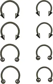 [QXXPVV] 8Pcs 16G Horseshoe Septum Rings Stainless Steel Nose Piercing Jewelry Cartilage Helix Tragus Daith Rook Earring Hoop Lip Rings 8mm 10mm Gold/Silver/Black for Women Men(8pcs Horseshoe Black)