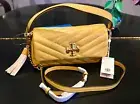 $548 TORY BURCH Kira Chevron Yellow Flap Shoulder Bag Leather Chain Strap Tassel