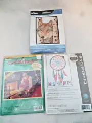 Lot of 3 Cross Stitch Kits Kris Kringle Wolf Dreamcatcher NIP