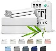 Tafts Bamboo Sheets Queen Size - 100% Pure Organic Viscose Bamboo Sheet Set - 400TC Bamboo Bed Sheets - 4 Pieces - 17” Deep Pocket - Silk Feel, Cooling, Anti-Static, Hypoallergenic (Cool White)