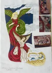 Elegant hand painted canvas needlepoint Baroque Style Christmas stocking
