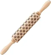 EZONEDEAL Christmas Wooden Rolling Pins Engraved Embossed Deep Printing, Elk Christmas Symbols Pattern Embossing Rolling Pin, Kitchen Baking Tool for Embossed Cookies Waffles Pastry Dough Pies (Snowflake)