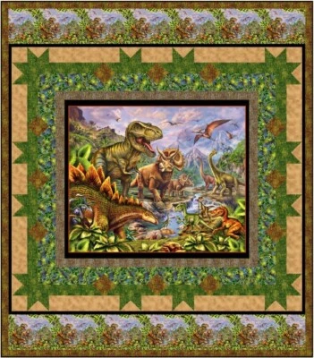 Quilt Kit - Dinosaur Park- 70.5" X 80.5" Jurassic Journey Panel Quilt - Top&Bind