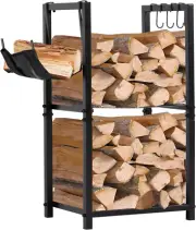 Nalone Firewood Rack Indoor, Small Outdoor Firewood Log Storage Rack, 2-Tier Woo