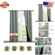 Stylish Greyish Green Thermal Blackout Draperies - Noise Reducing 84" Panels
