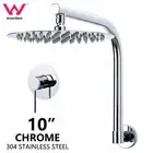 WELS Round 10" Chrome Rain Shower Head Swivel Gooseneck Shower Arm with Mixer