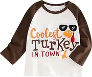 [RCPATERN] Thanksgiving Shirt Baby Coolest Turkey in Town Turkey Print Thanksgiving Clothes for Toddler Boy