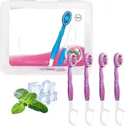 5 in 1 Toothbrush & Floss, 5 in 1 Toothbrush & Floss Disposable, Mini Toothbrushes with Toothpaste and Floss, Disposable Mini Toothbrushes on the Go for Travel and Gatherings (Cherry blossoms,Boxed)