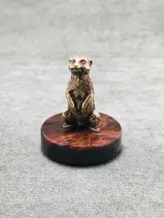 Statuette Art Deco Mongoose Meerkat ,Cast Bronze figurine , pedestal Obsidian.