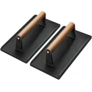 Cast Iron Grill Press-2PCS, Heavy Duty Bacon/Burger/Griddle/Chef Press with W...