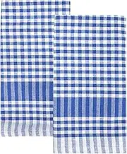 Talking Tables 2 x Blue Gingham Kitchen Tea Towels Table Linen Fabric Dish Cloths Large Checkered Cloth Napkins Absorbent Durable Soft Cotton Quick Drying, ECO Packaging 45cm x 70cm