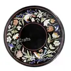 Black Marble Coffee Table Top Floral Design Inlay Work Patio Table for Garden
