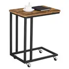 VASAGLE End Table, C Shaped TV Tray with Metal Frame Rolling Casters, Industr...