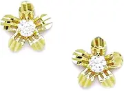 [JewelryWeb] 14k Yellow Gold CZ Simulated Diamond Flower Screw Back Earrings 10x10mm Stud Earring for Women